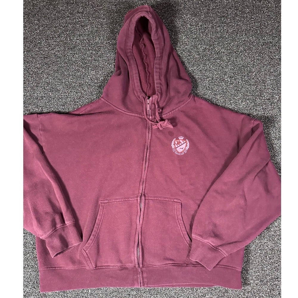 Pink Victoria's Secret Full Zip Hoodie Burgundy Crest Logo XL Relaxed Fit